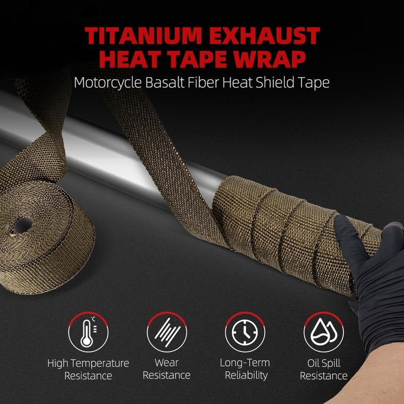 BARTOO 2" x 50' Titanium Exhaust Heat Wrap Roll for Motorcycle Cars Heat Shield Tape, Heat Shield with Stainless Steel Tie - Image 2